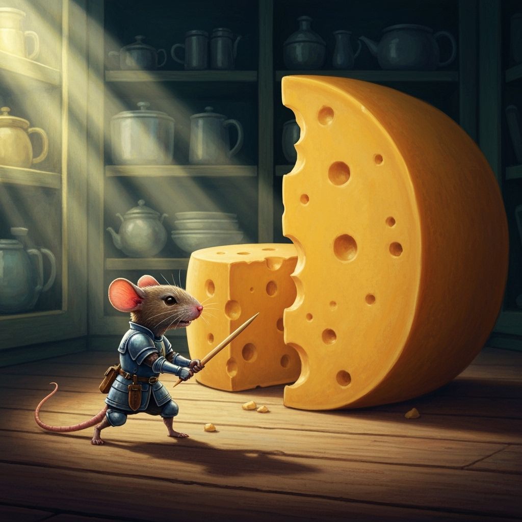 Brave Mouse Knight Faces Giant Cheese Wheel