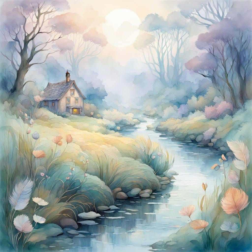 Whimsical Watercolor Fantasy Scene