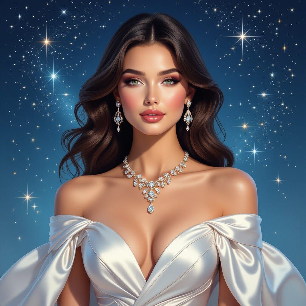 Celestial Stardust: Beautiful Woman in Digital Painting