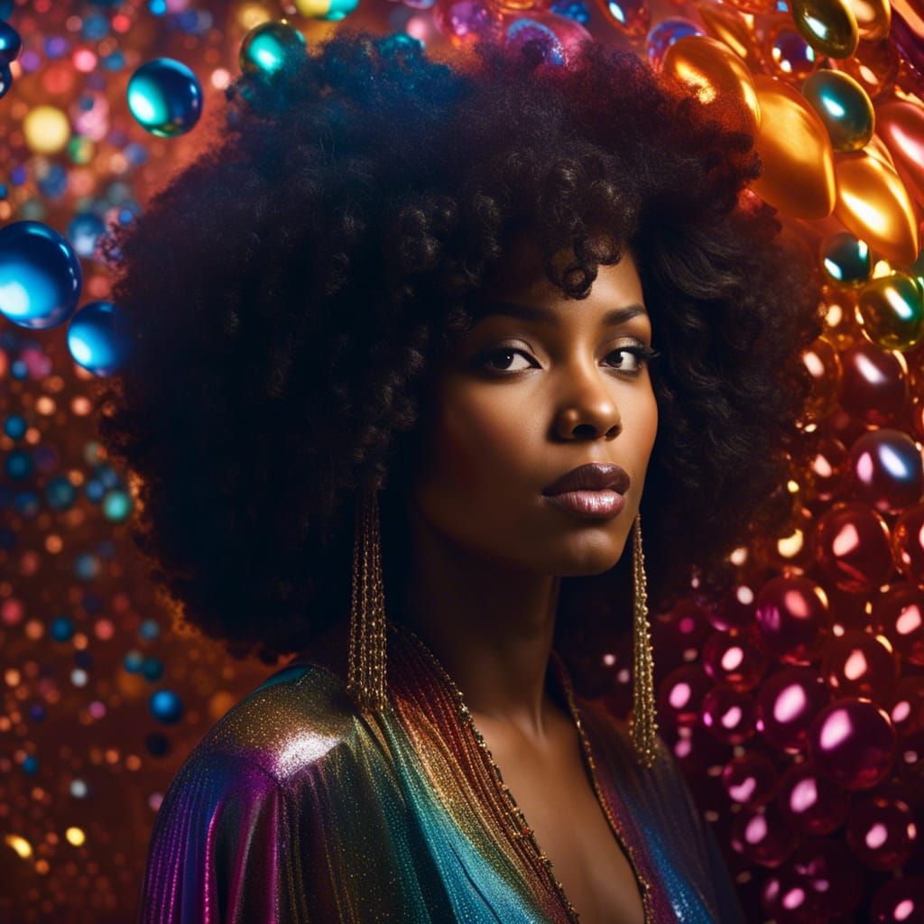 Iridescent Bubbles Surround a Woman: Portrait Photography