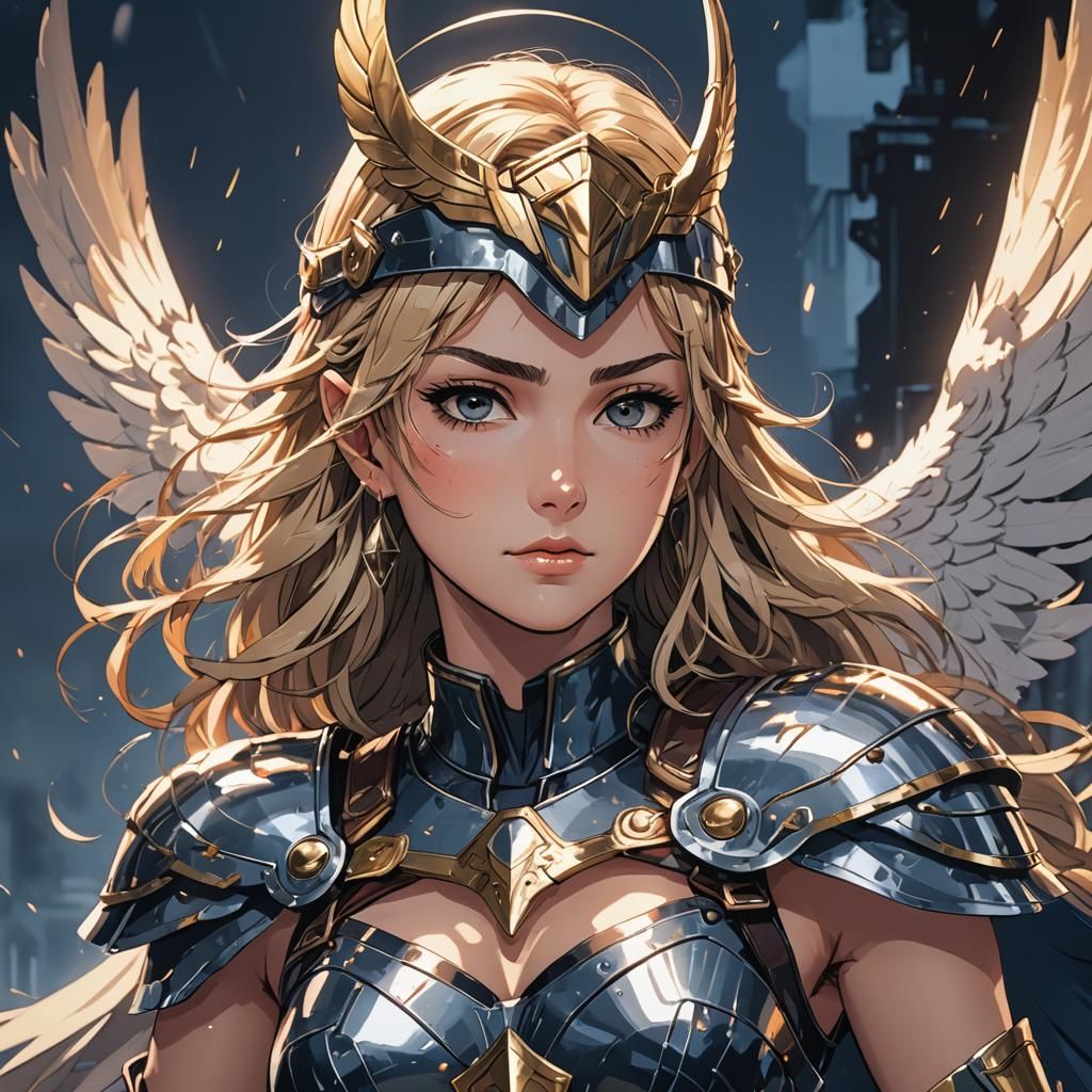 Anime Valkyrie in Cel-Shaded Style