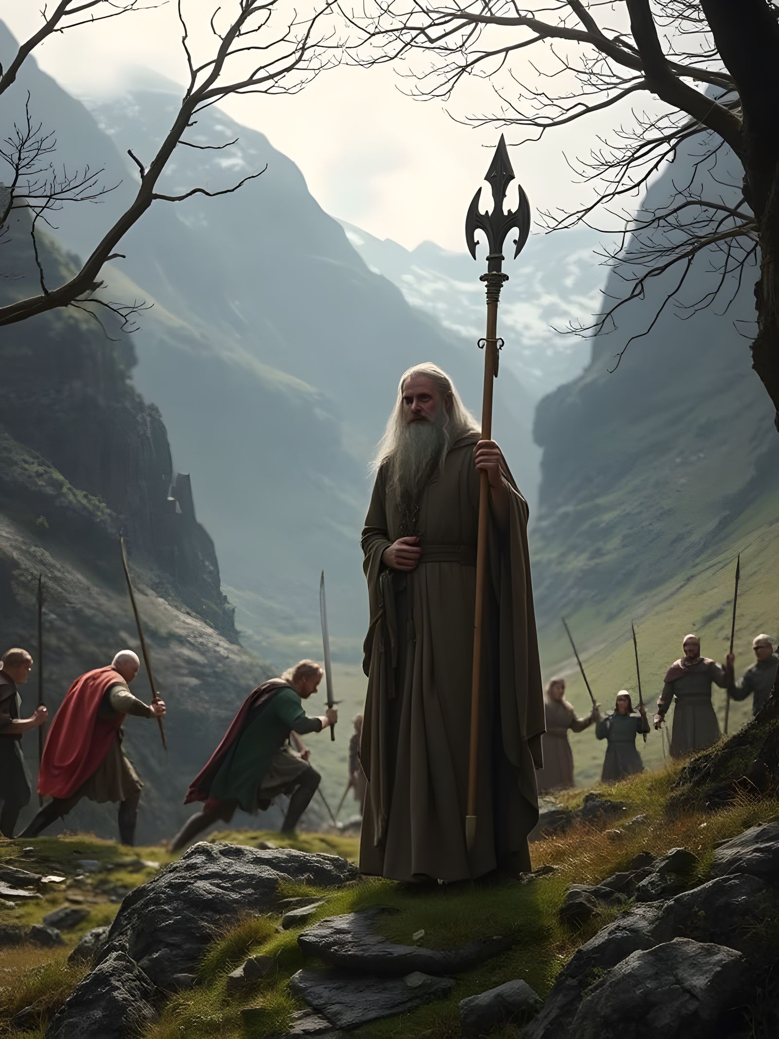 Druid Priest Halts Celtic Armies in Mountain Glen