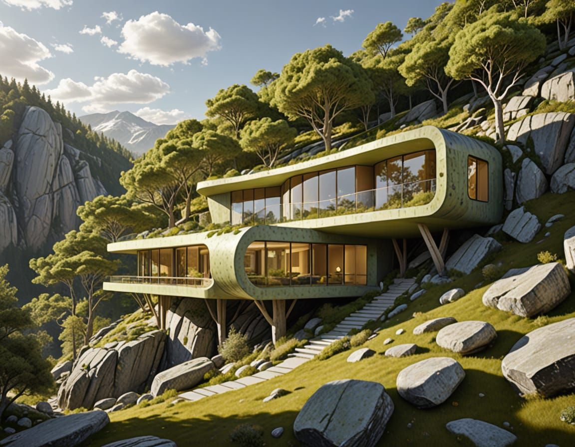 Eco-Friendly Alpine Treehouse in a Rocky Landscape