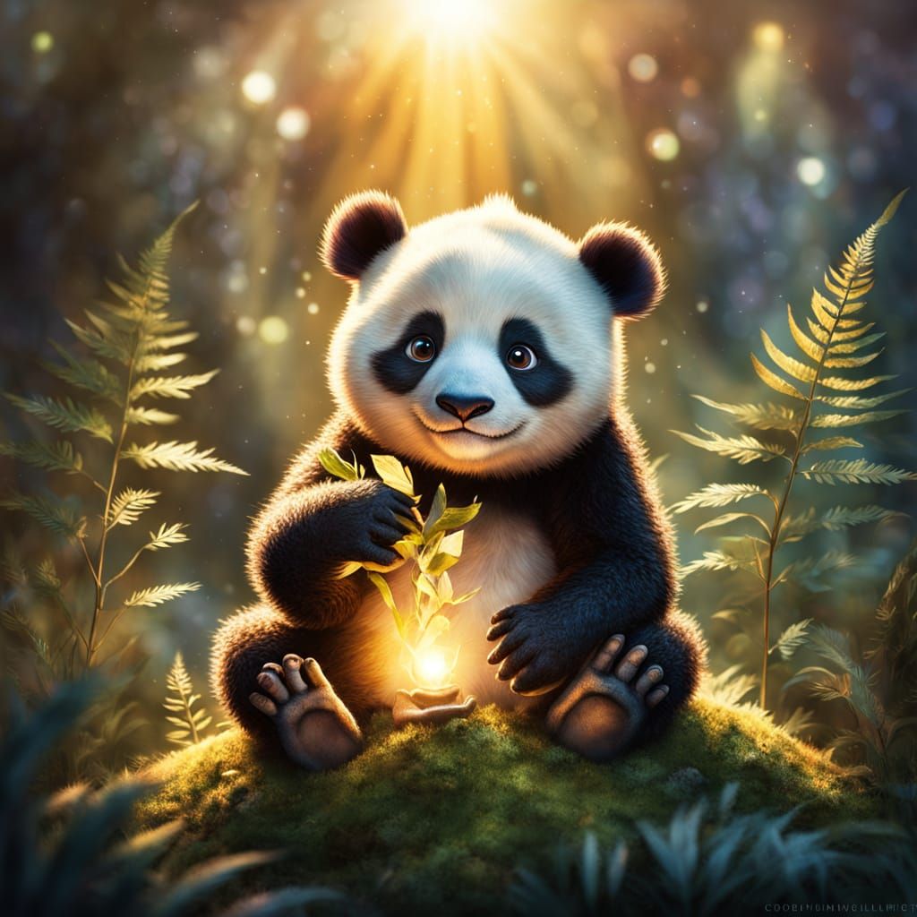 Whimsical Panda-Dragon Hybrid in a Storybook Moment