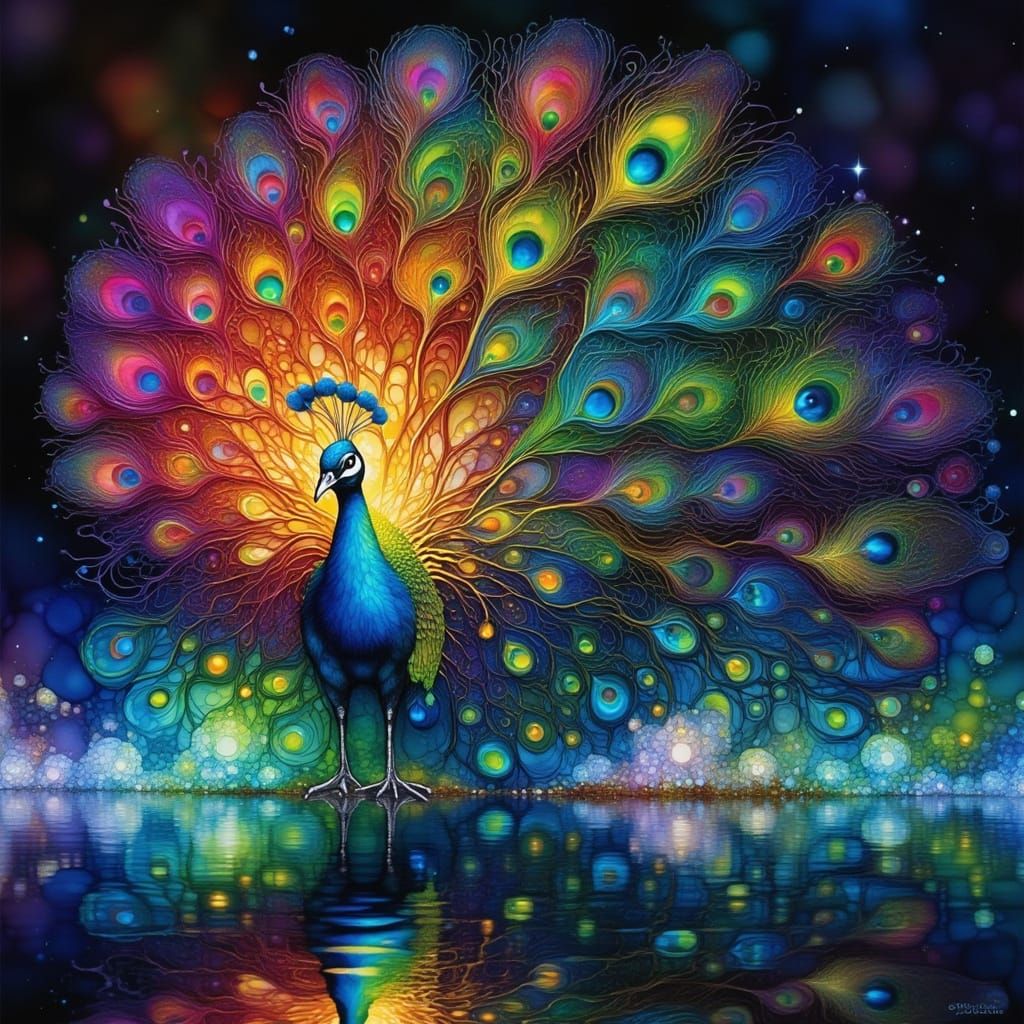 Peacock Dissolving into Aerogel: Ethereal Digital Art