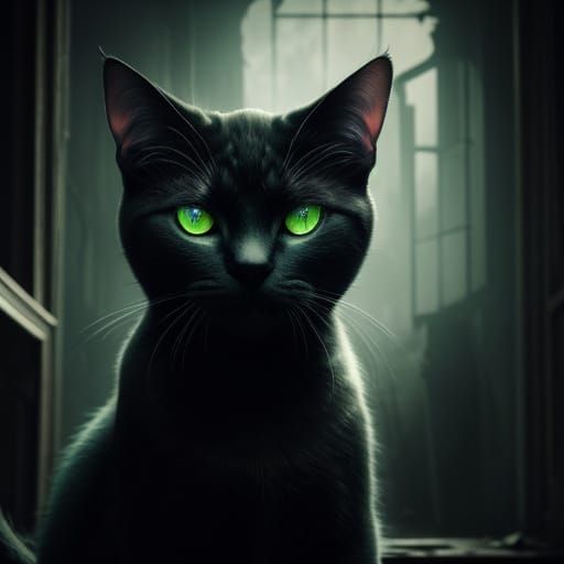 Ethereal Cat in Haunted House Portrait