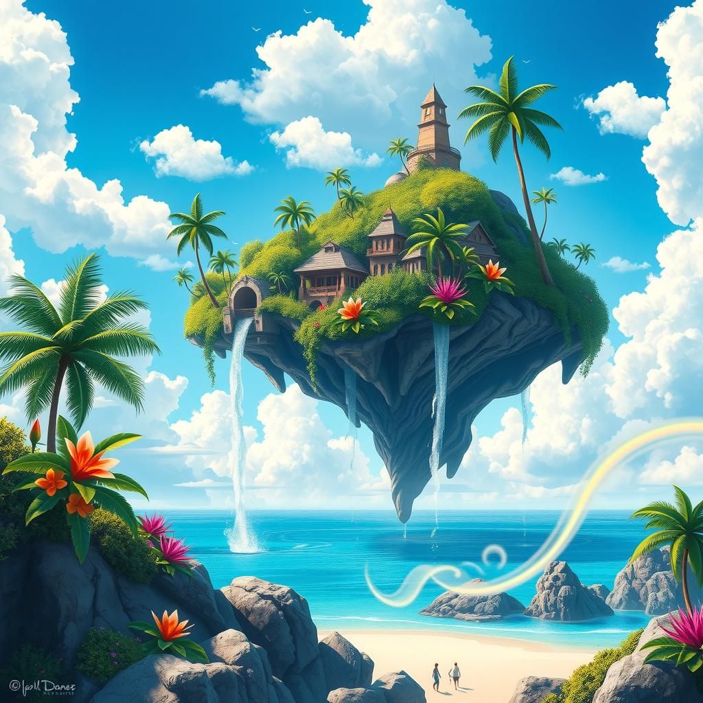 Floating Tropical Island in a Futuristic Style