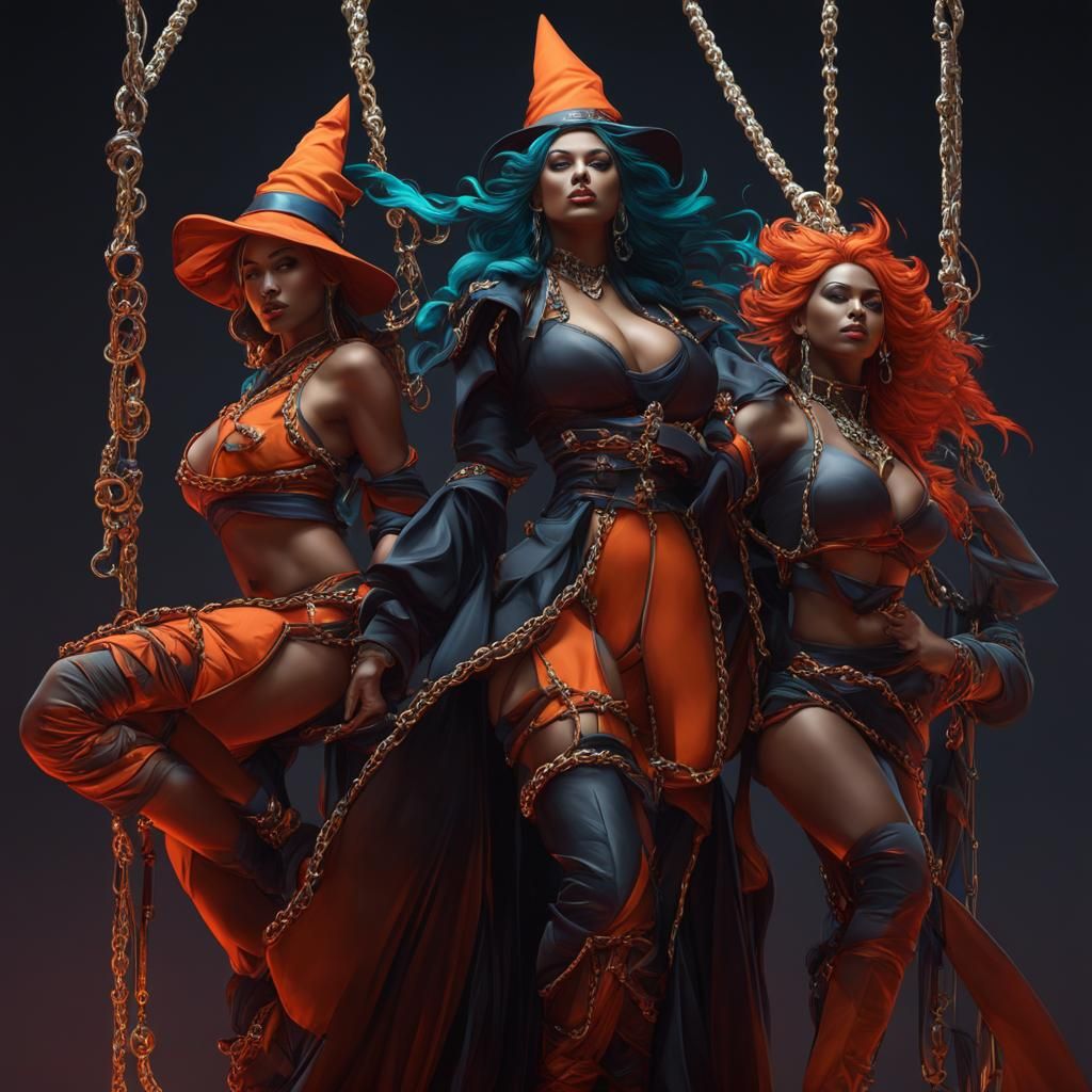 Witches in Shibari Chains: Hyperdetailed Concept Art