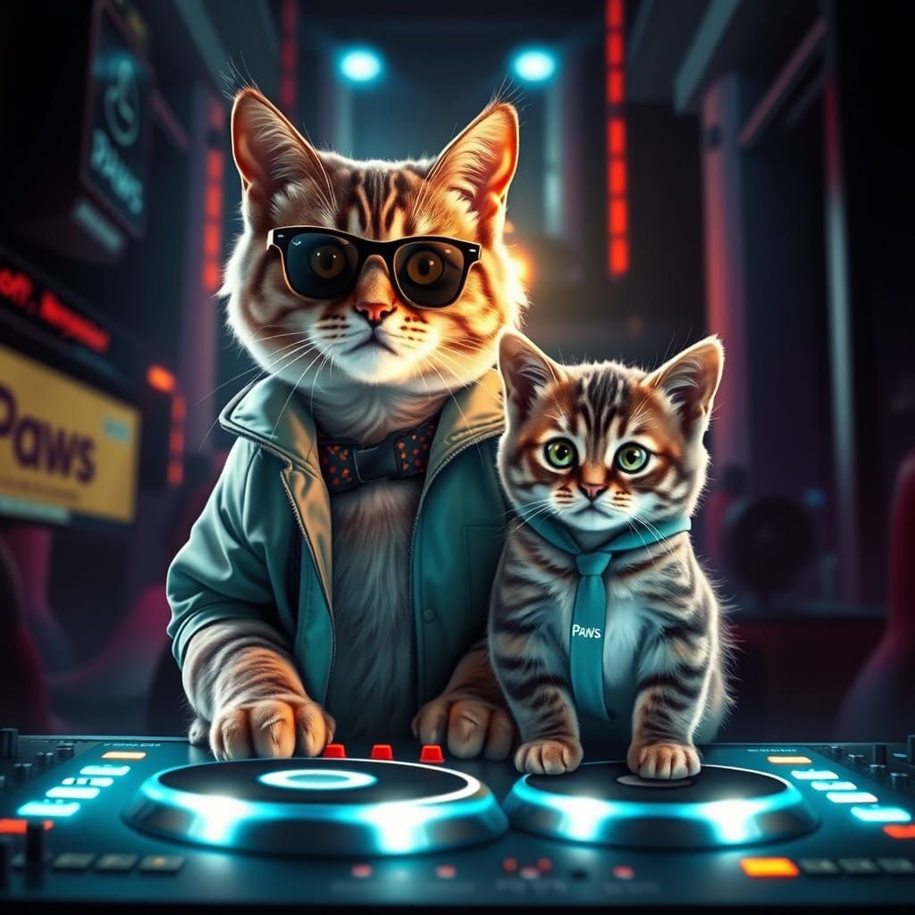 Silver Tabby Cats Shine in Futuristic NYC Nightclub Scene
