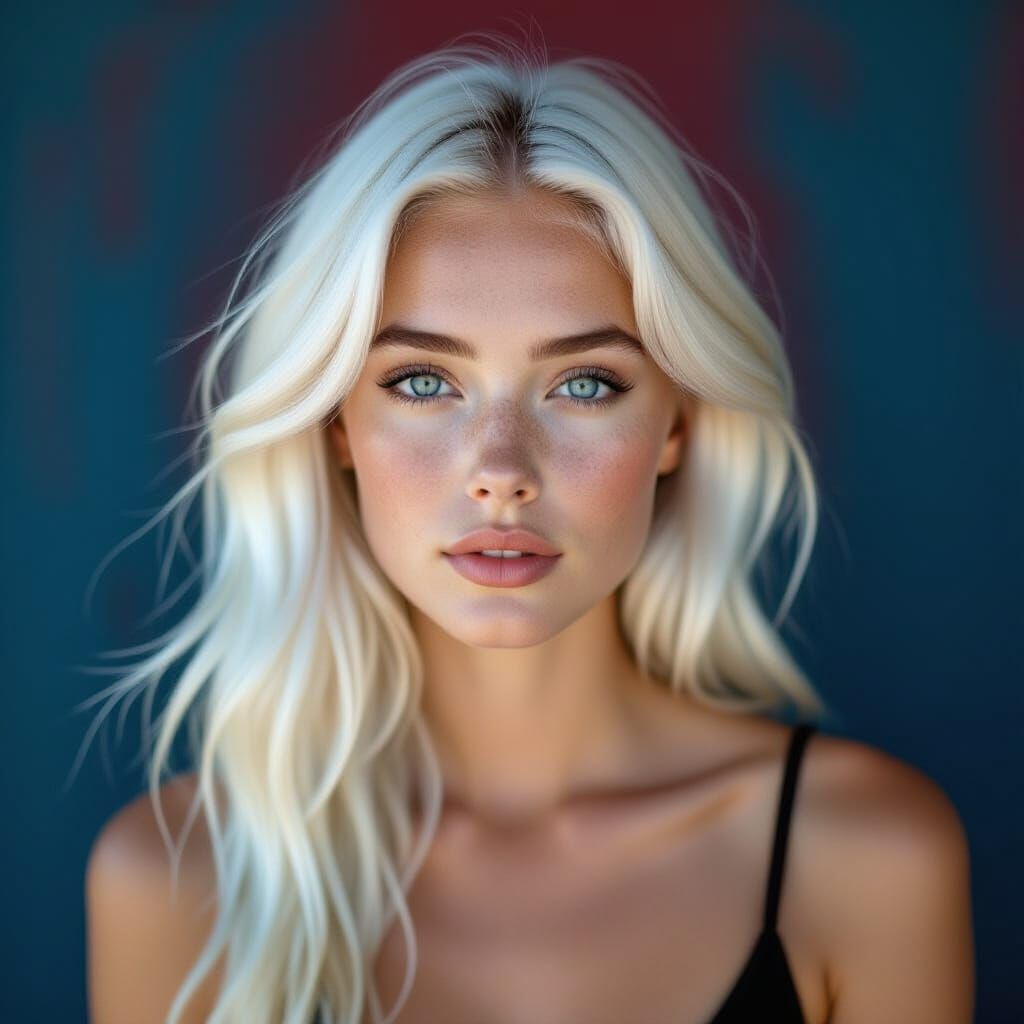 An exquisite, detailed painting showcasing a young woman wit...