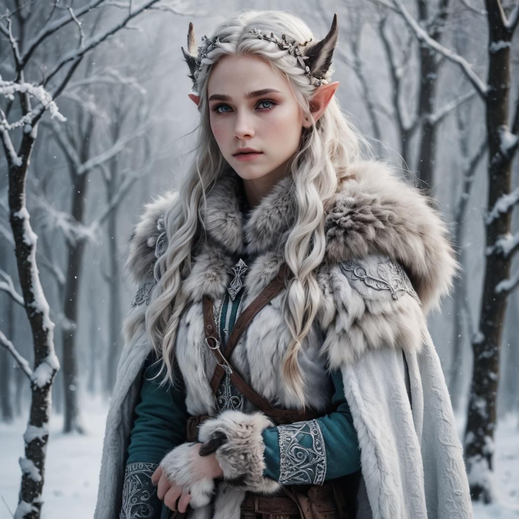 Nordic Elf in Winter Fur Landscape