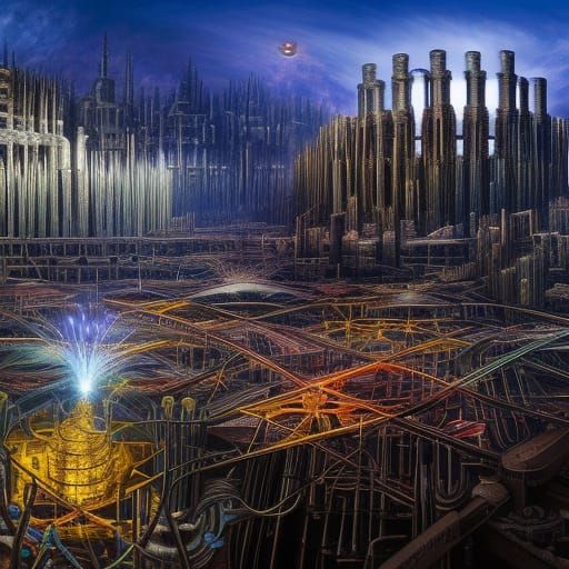 Dystopian Fireworks: Hyperdetailed Digital Painting