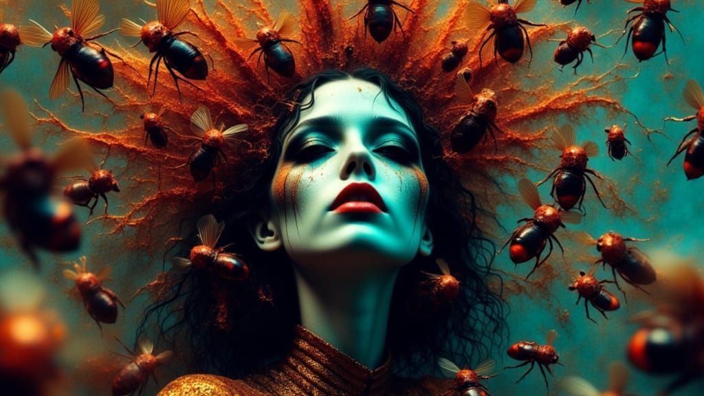 Killer Insects Swarming a Woman, Dark Fantasy Portrait