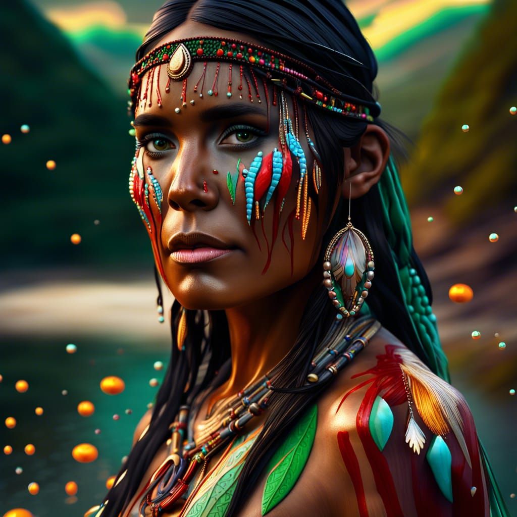 Native American Woman with Body Paint in 3D