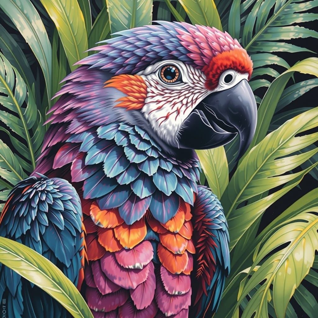 Exotic Parrot's Head in Vibrant Purple and Mauve Hues
