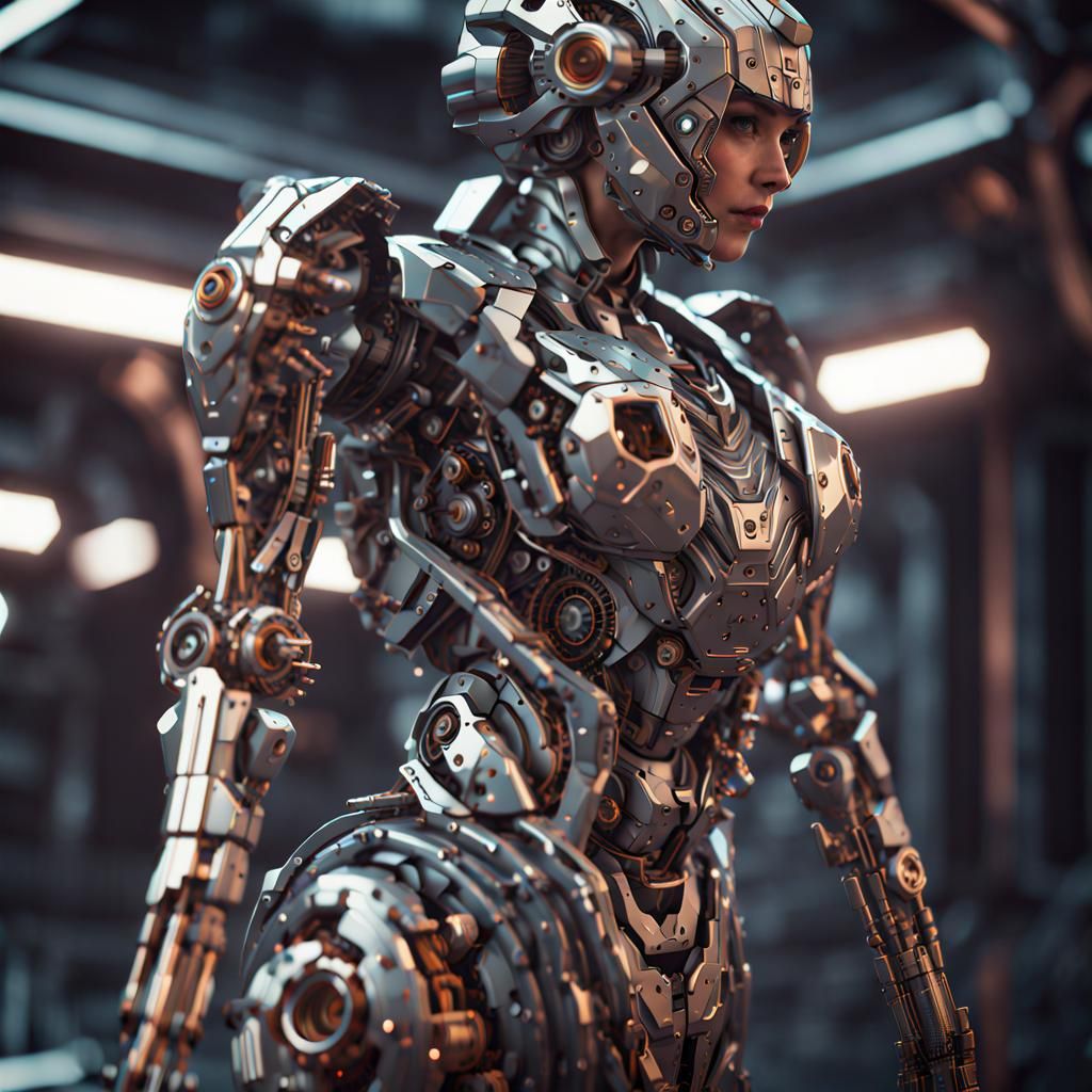 Intricate Mech Suit: Ground Level Sci-Fi Rendering