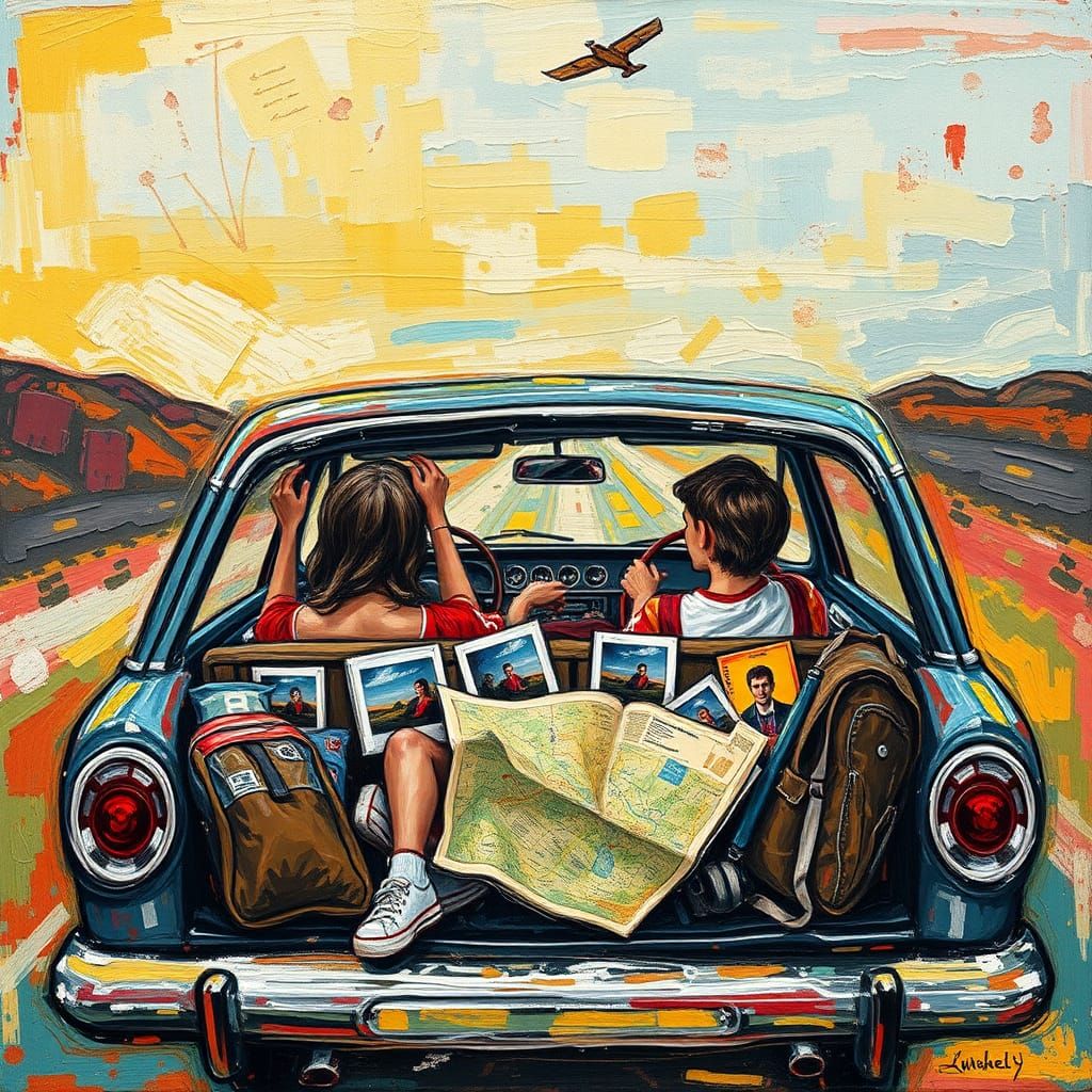 Expressionist Family Road Trip in Batik Style