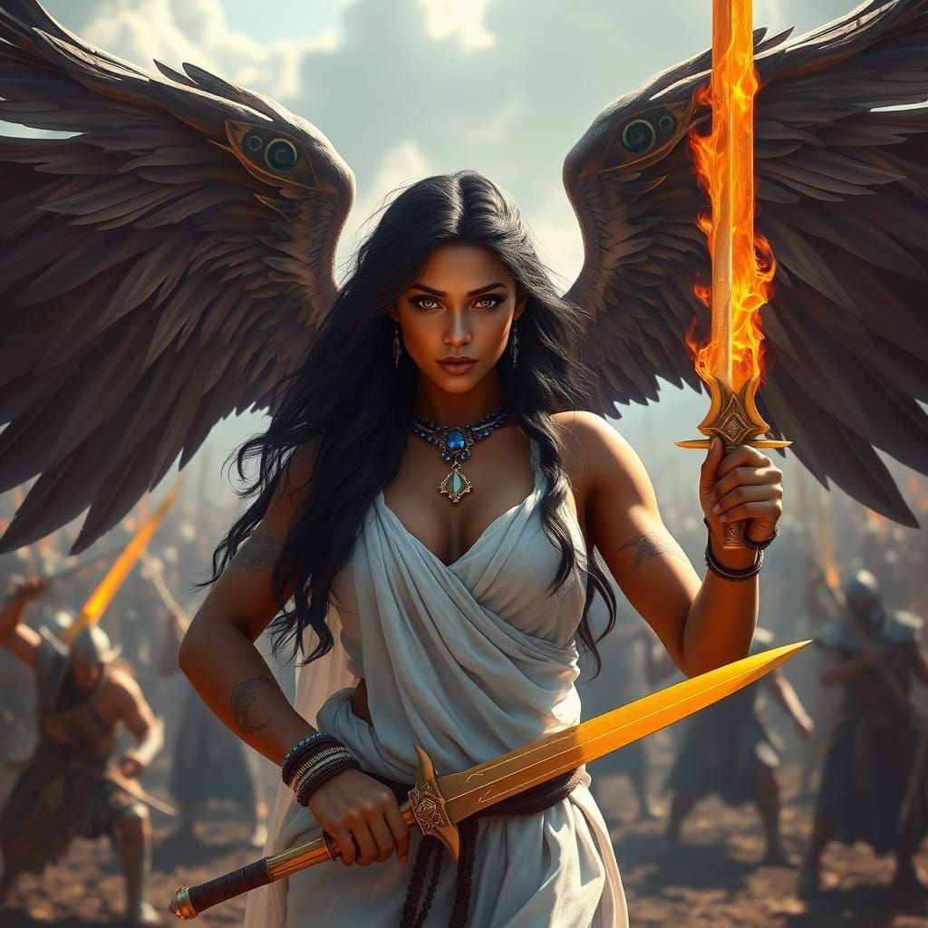 Regal Goddess of War in Ancient Epic Style