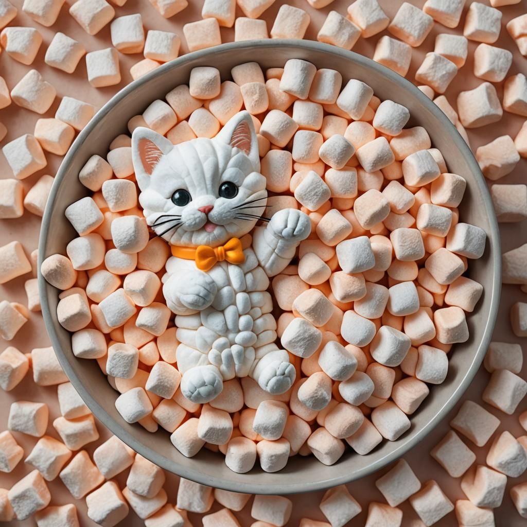 Marshmallow Kitten in a Bowl: Sweet AI Creation