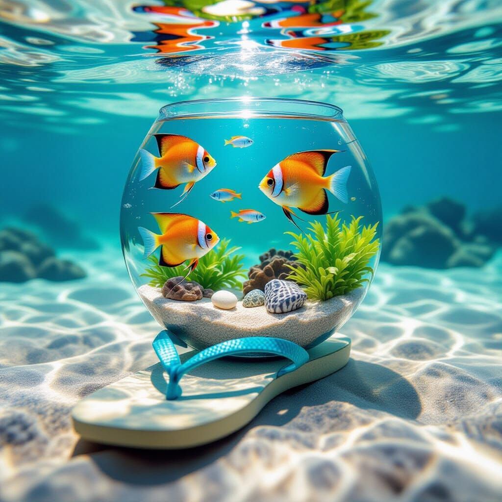 Vibrant Aquarium on Flip-Flop Macro Photo