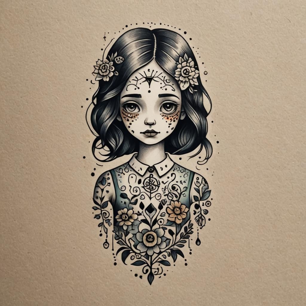 Naive Tattoo Design in Bold Style