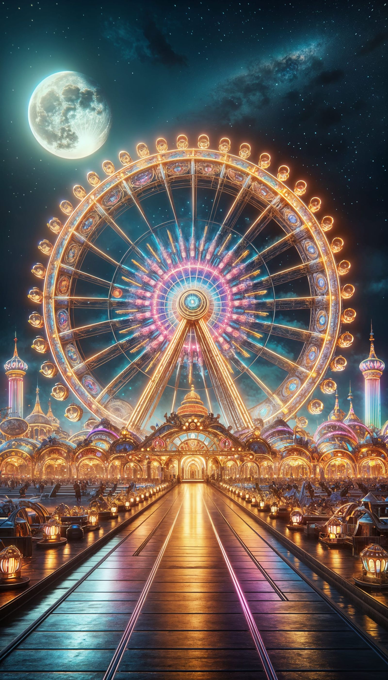 Futuristic Carnival Ferris Wheel in Neon Lights