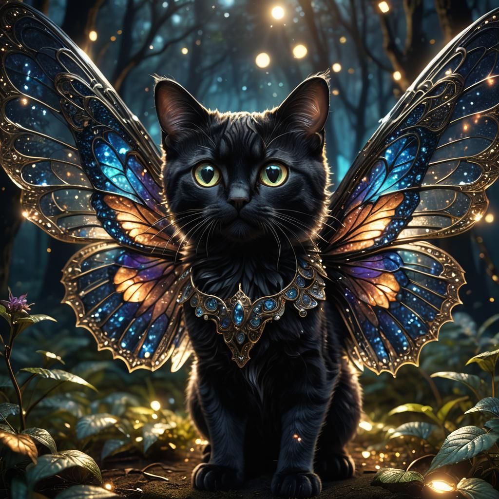 Glass-winged Cat in a Dark Forest