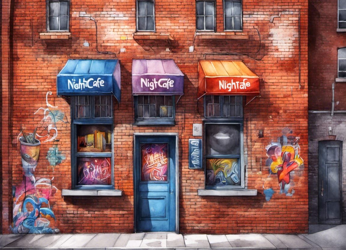 Graffiti Art of NIGHTCAFE on Brick Building