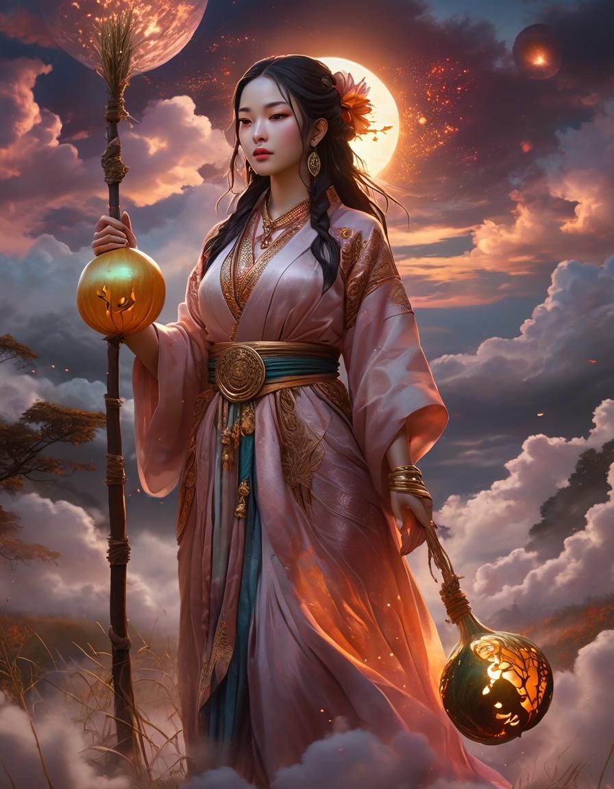 Asian Fantasy Monk with Mystic Gourd