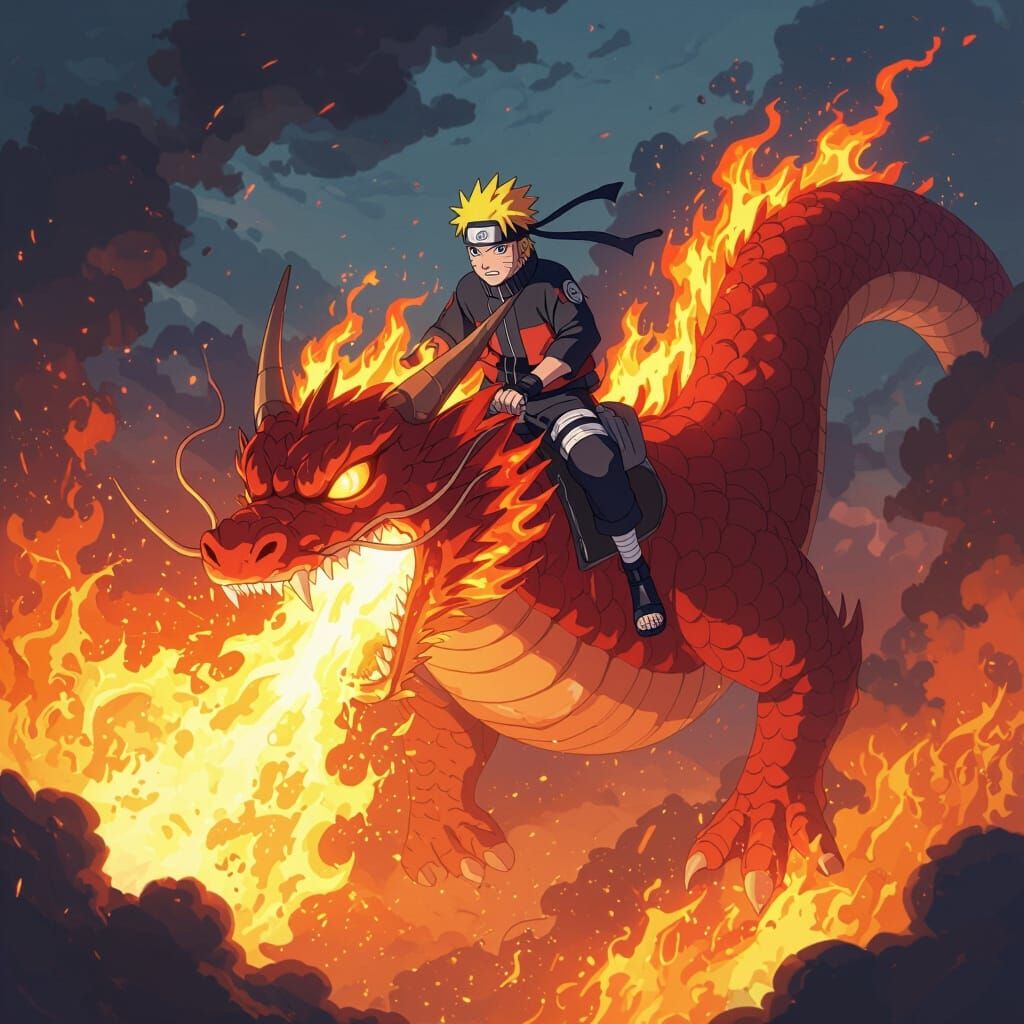Naruto Rides Fire Dragon in Dynamic Action Scene
