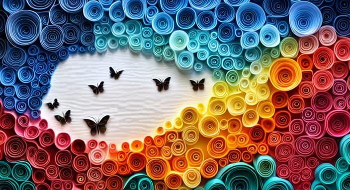 Paper Quilling Butterflies in Surreal 3D Landscape