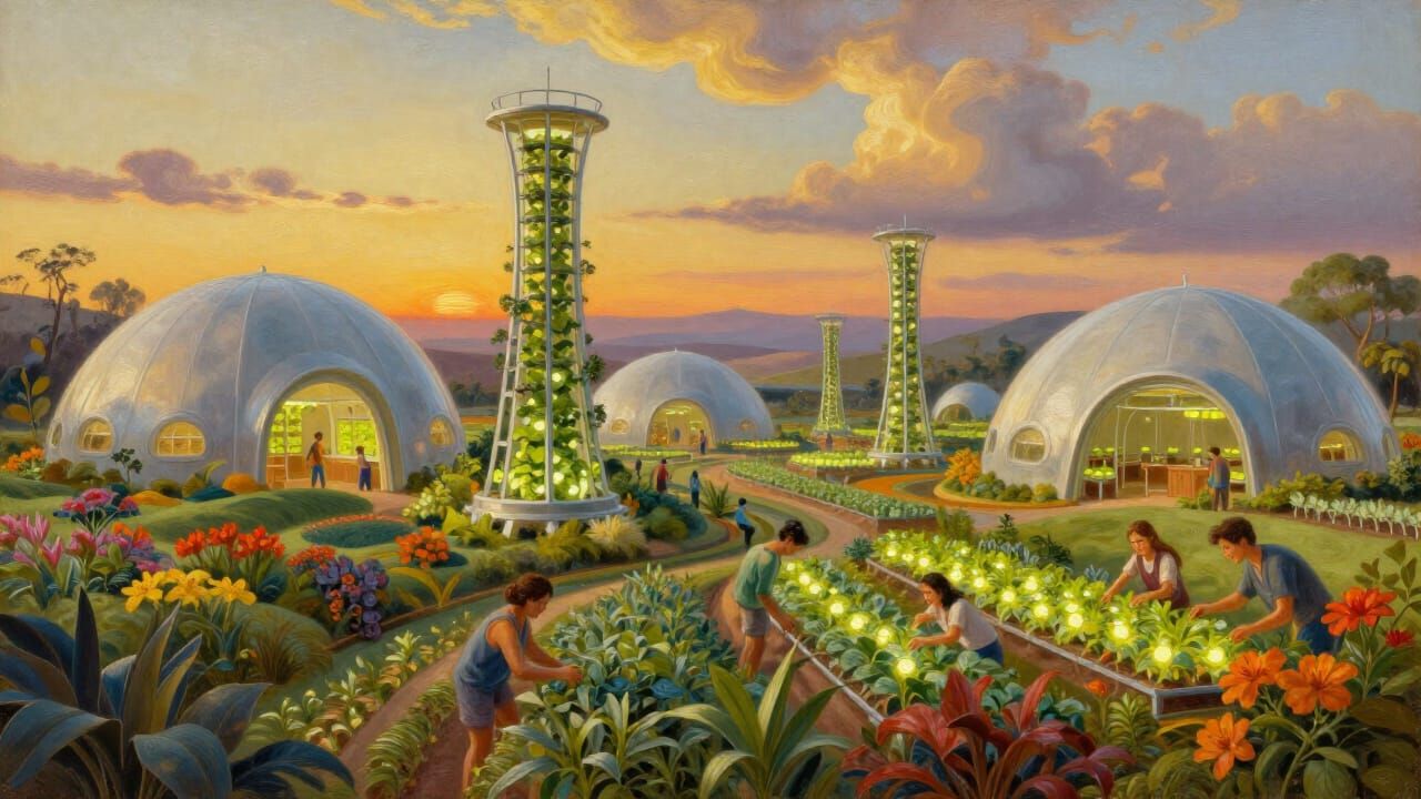 Futuristic Nature Farm at Golden Hour, Dali Style