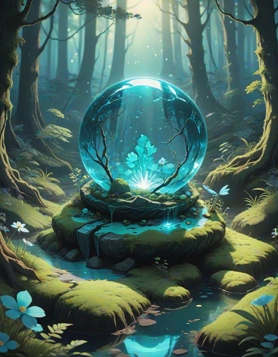 Mystical Turquoise Gemstone in Enchanted Forest
