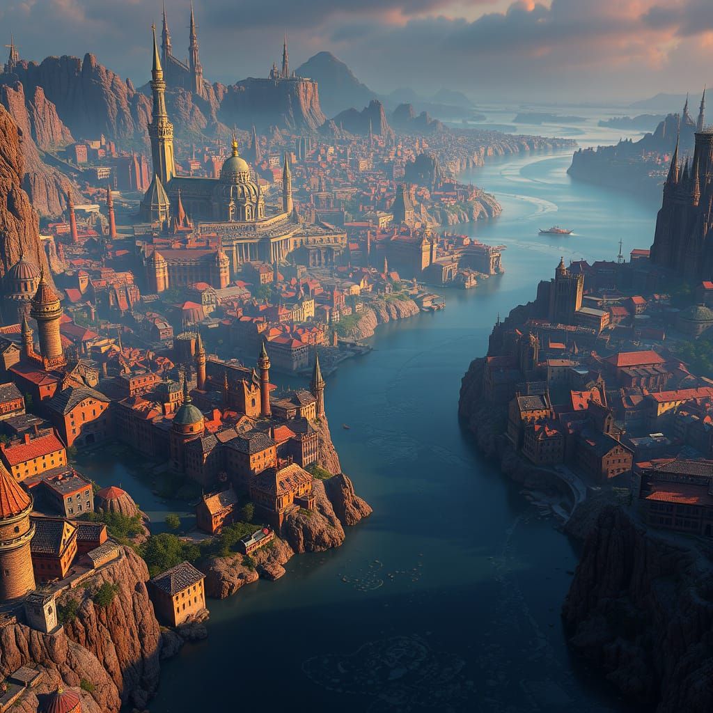 Detailed Cityscape with Man-Made Rivers