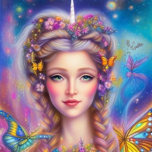 Fantasy Fairy Queen with Braids and Butterflies