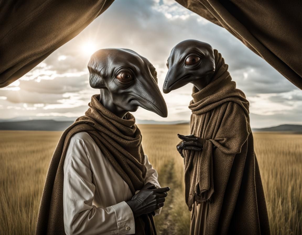 Surreal Alien Celebration in Dreamy Restaurant