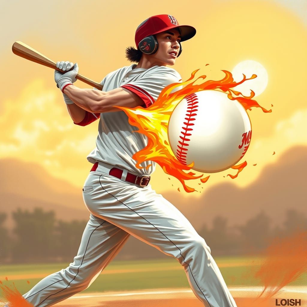 Determined Baseball Player Swings Pencil Bat at Blazing Ball