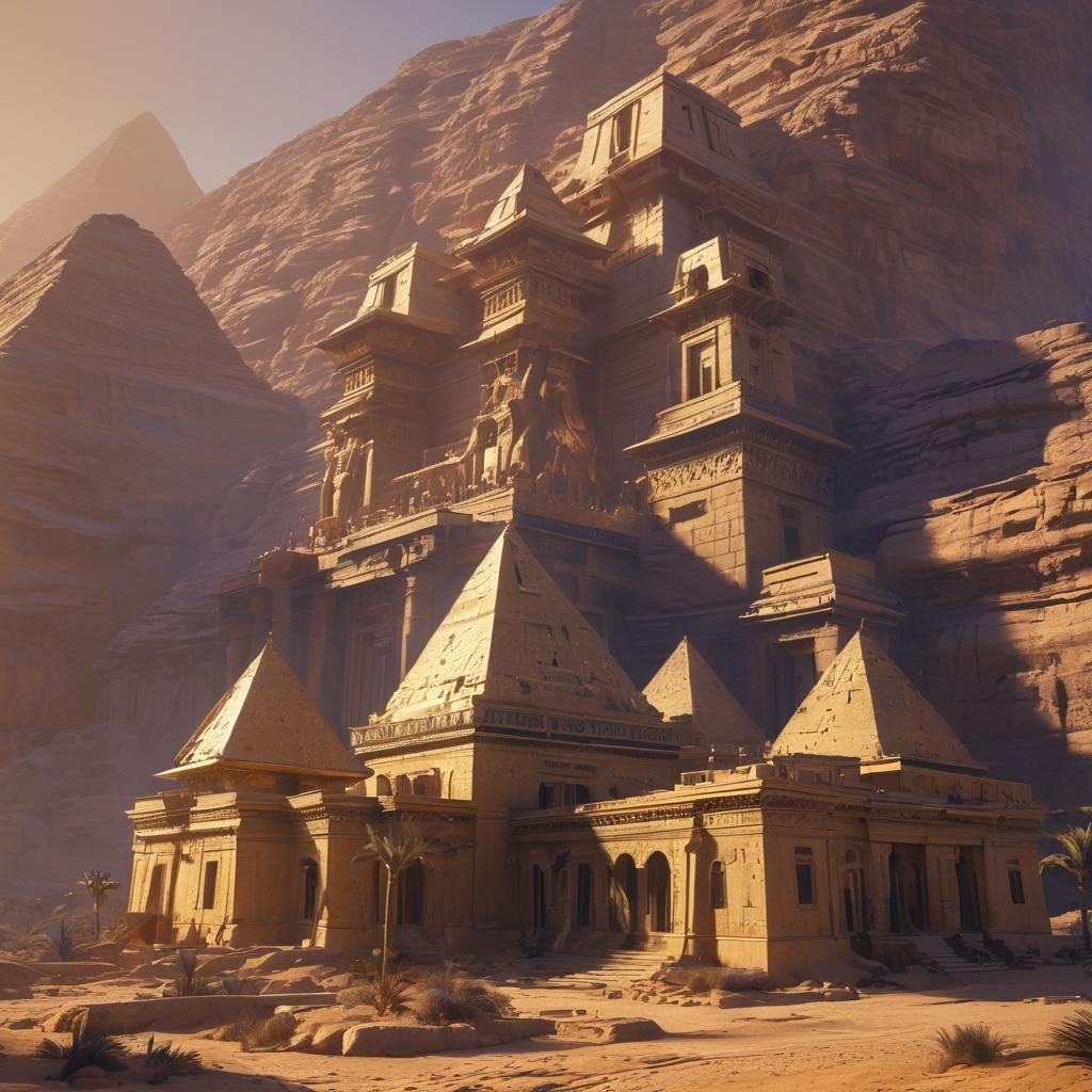 Golden Castle in Egyptian Landscape: Fantasy Art