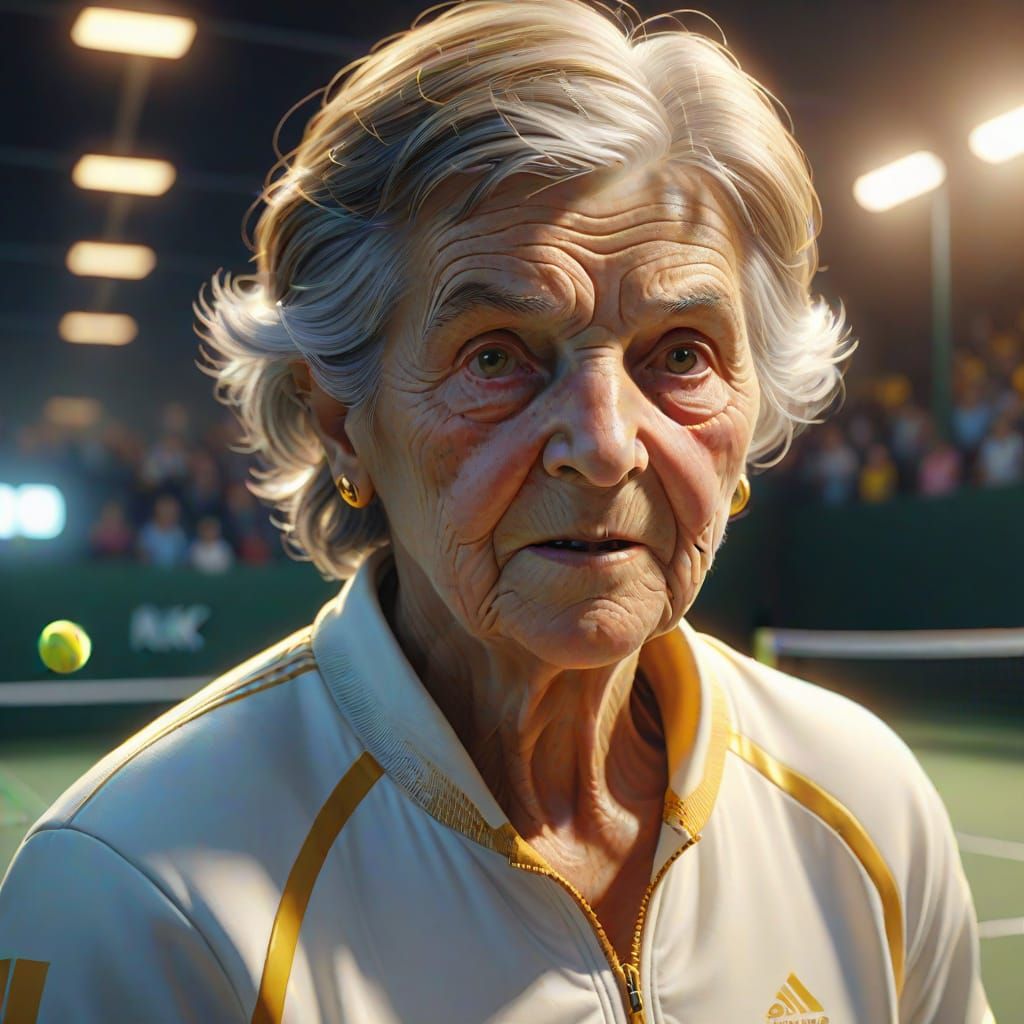 Enthusiastic Grandmother Plays Tennis in Hyper-Realistic 3D ...