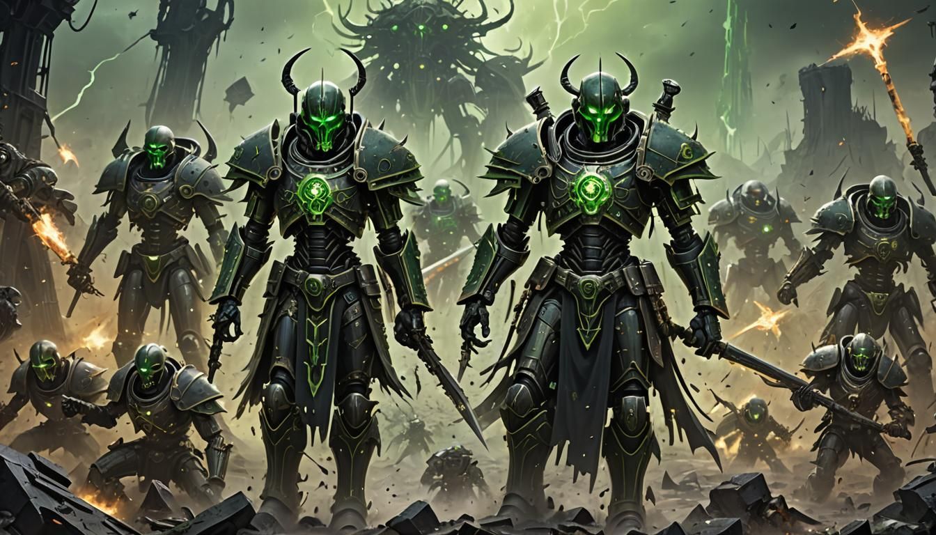 Necron Warrior Leading Legion of Reanimated Soldiers
