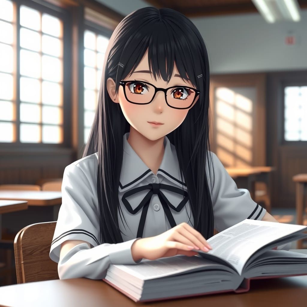 Japanese Schoolgirl in Serene Classroom Setting