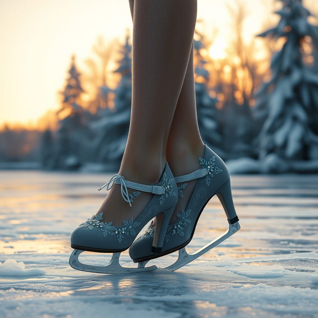 Elegant Feet in Grey High Heel Mary Jane Ice Skates