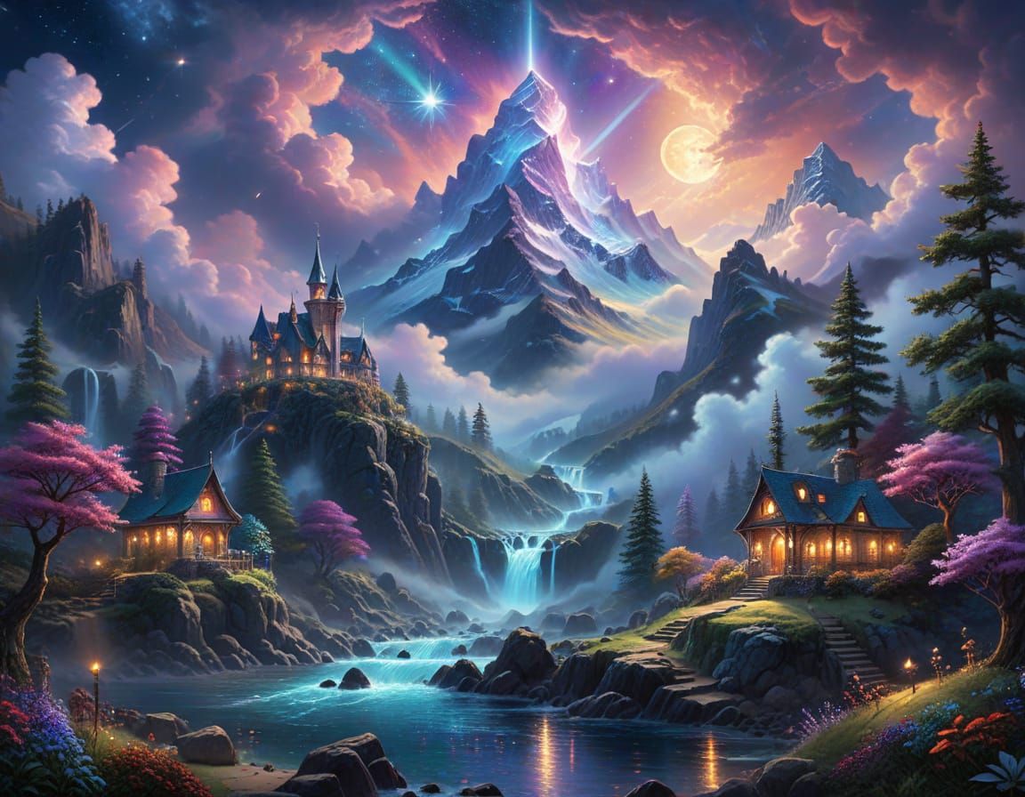 Surreal Cosmic Dreamscape in Vibrant Holographic Style