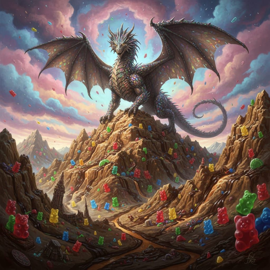 Dragon on Candy Mountains with Chocolate Rivers
