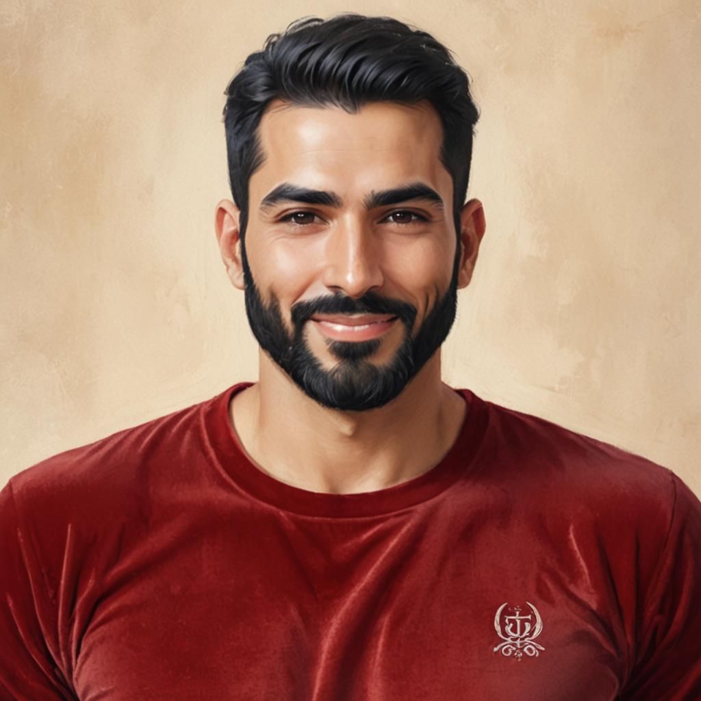 Smiling Man with Velvet Shirt: Digital Art Portrait