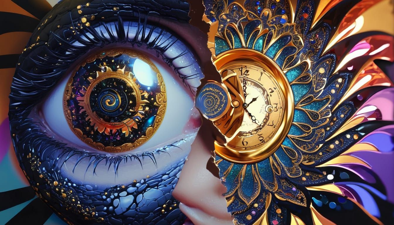 3D psychedelic graphic arts  dark deep shadows melting disto...