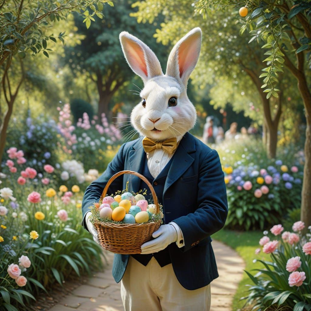 Easter Bunny in Whimsical Garden Celebration