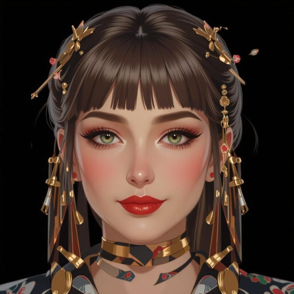 Elegant Woman in Kimono with Intricate Patterns