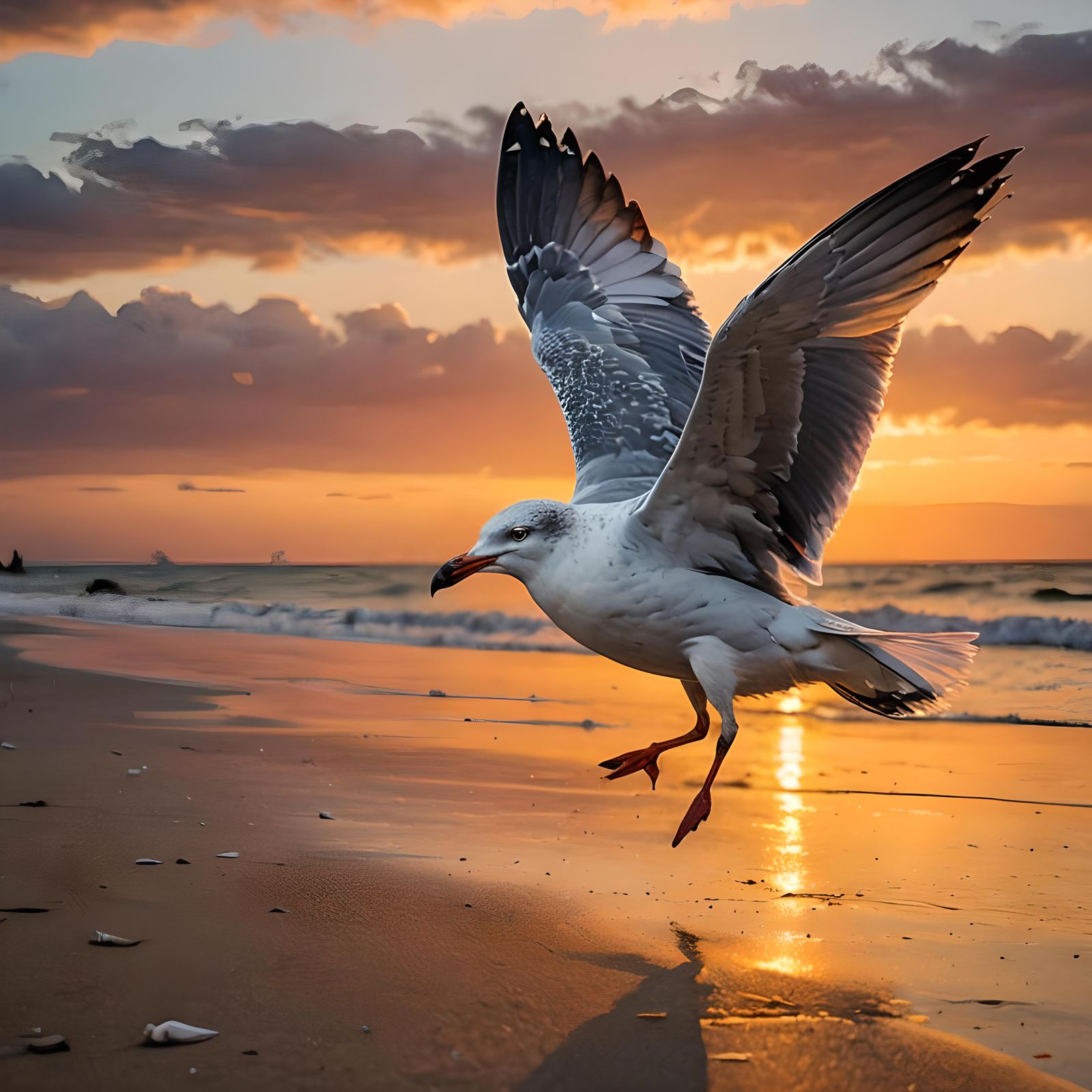 Seagull Takes Flight at Sunset: Wildlife Photography