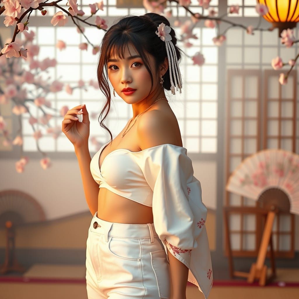Elegant Japanese Woman in Traditional Opulent Setting